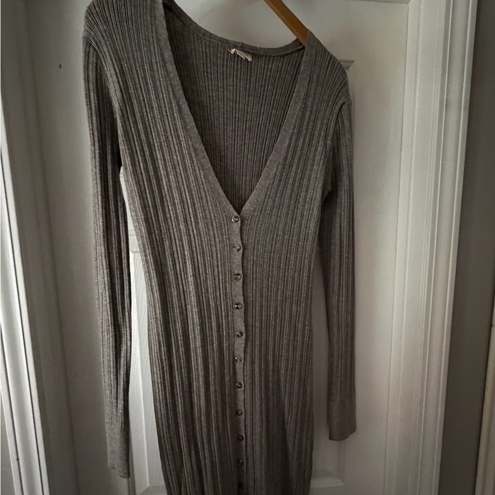 Hem & Thread Gray Ribbed Knit Cardigan Dress